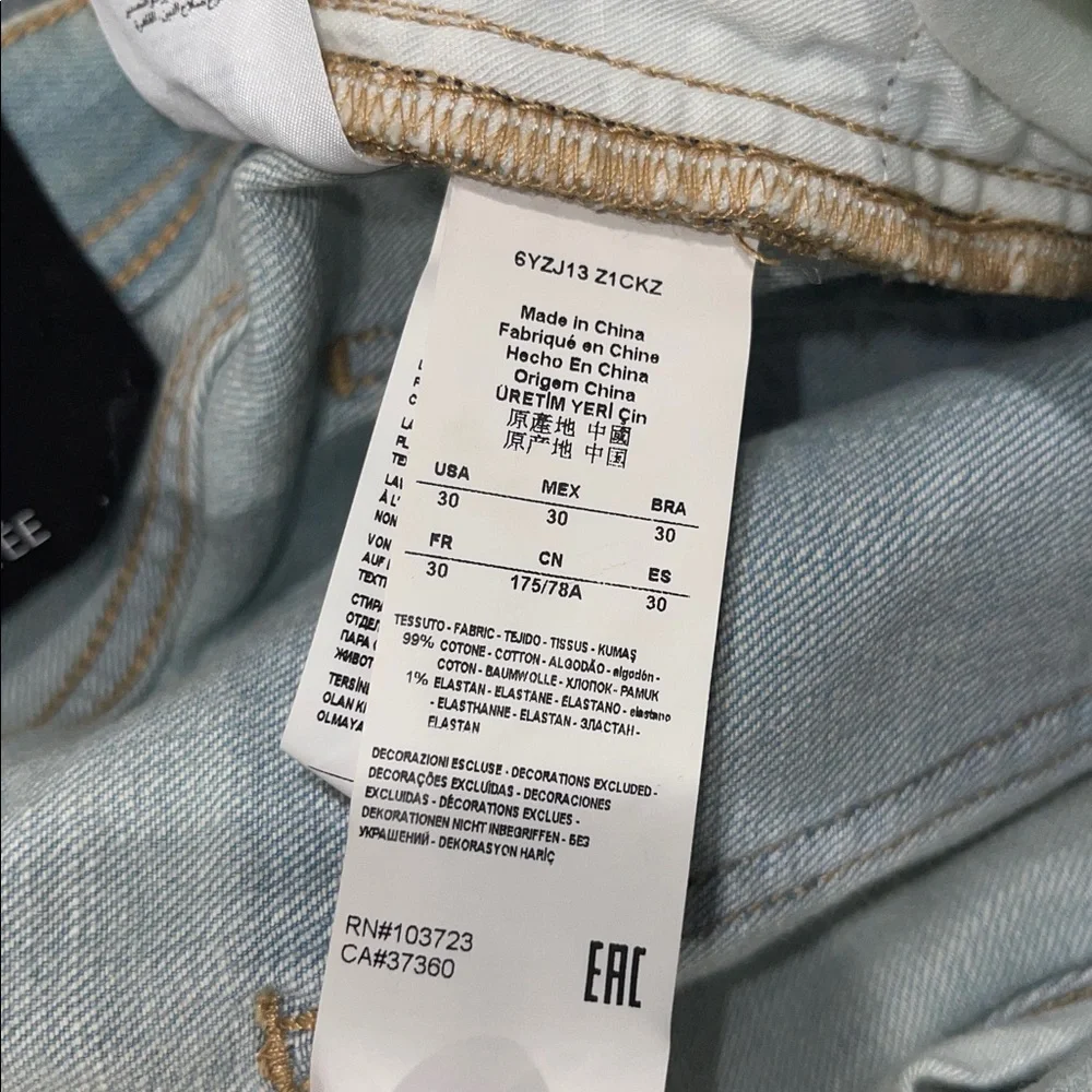 Armani Exchange Light Blue Distressed Slim 5 pocket Jeans NWT 30 x 33 30R